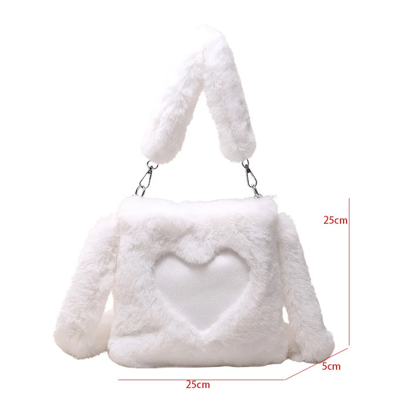 Brown Faux Fur Women Handbags Plush Shoulder Tote Bag