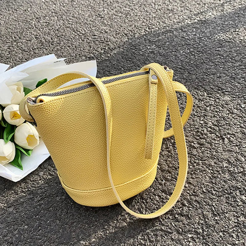 Soft Leather Crossbody Bag Bucket Shoulder Bag