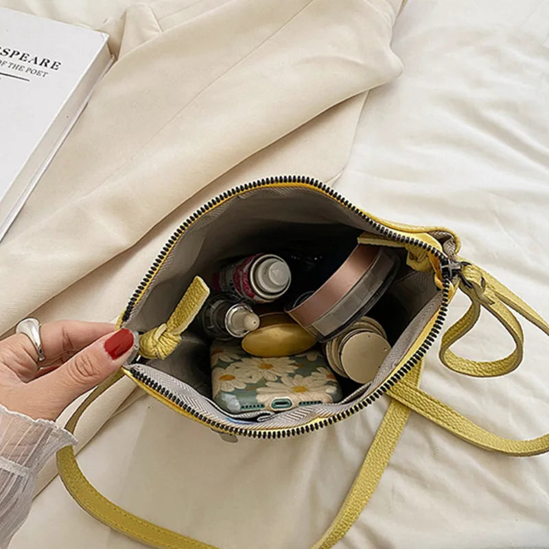 Soft Leather Crossbody Bag Bucket Shoulder Bag