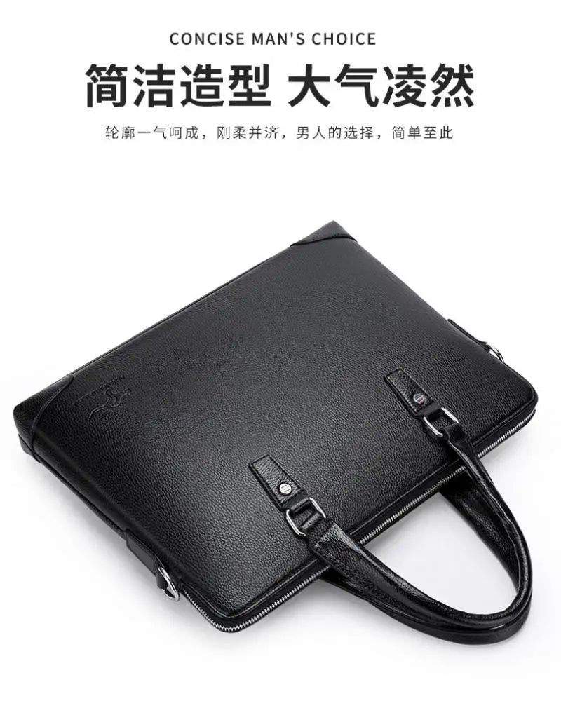 Men's Leather Business Briefcase Laptop Shoulder Bag