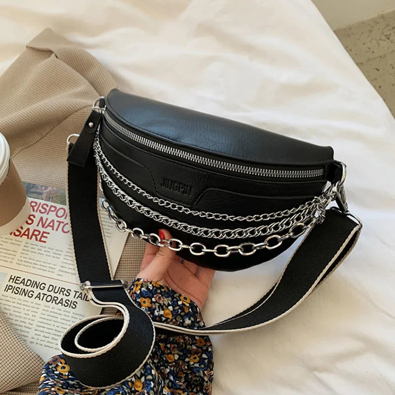 Leather Chain Waist Belt Bag Women Crossbody Chest Pack Phone Purse Fanny Pack