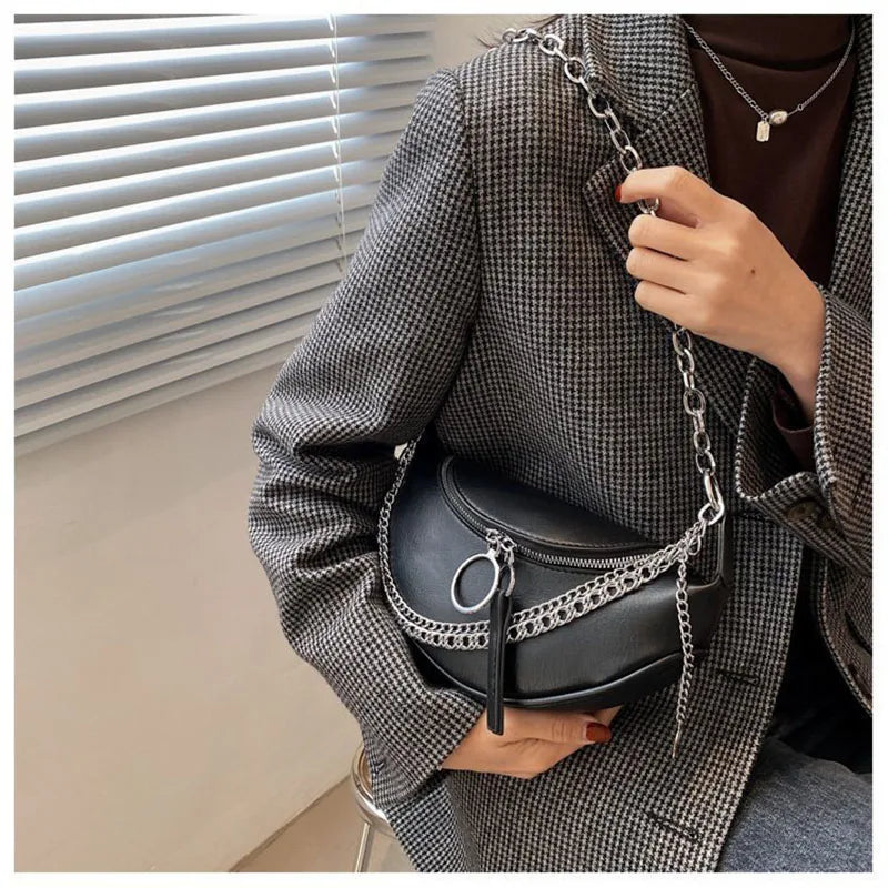 Leather Chain Waist Belt Bag Women Crossbody Chest Pack Phone Purse Fanny Pack