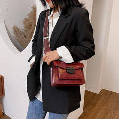 Crocodile Striped Crossbody Shoulder Bag Women Leather Messenger Handbag