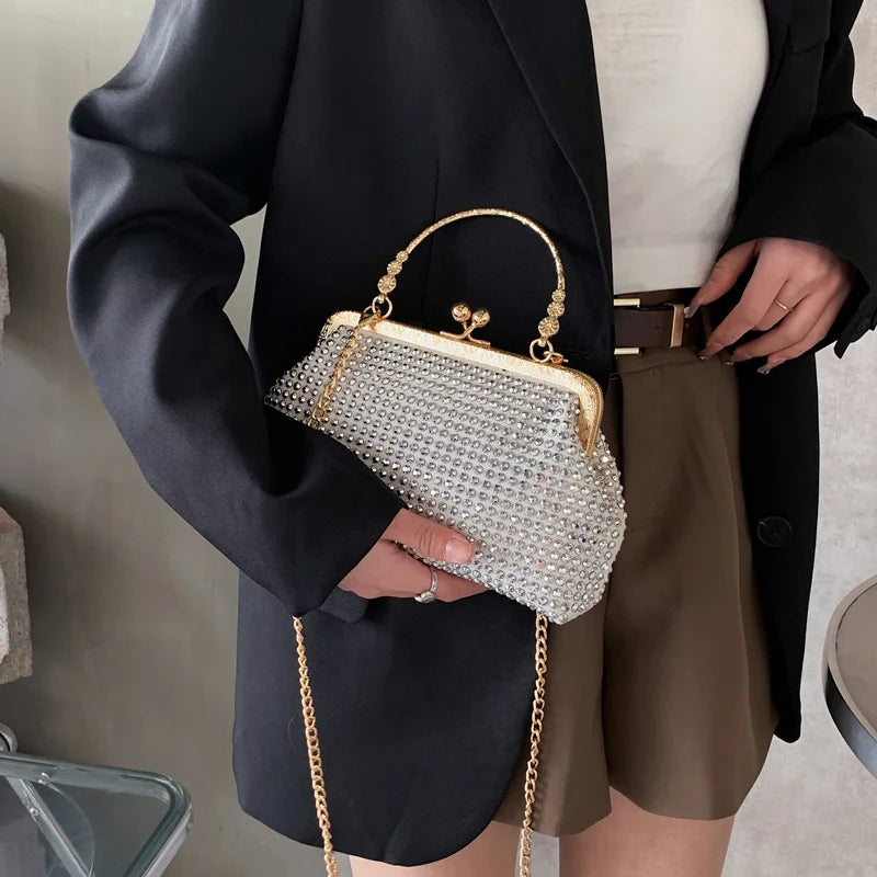Metal Frame Diamond Handbag Party Clutch Evening Bag