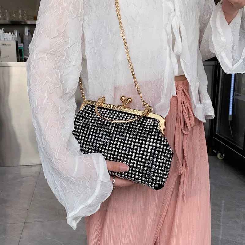 Metal Frame Diamond Handbag Party Clutch Evening Bag