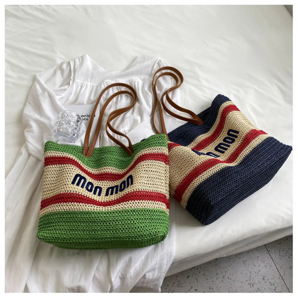 Straw Woven Crossbody Messenger Bag All-match Bucket Handbag