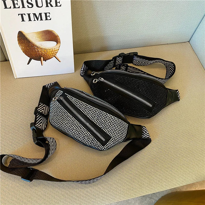 Crystal Diamonds PU Leather Waist Bag Fanny Pack