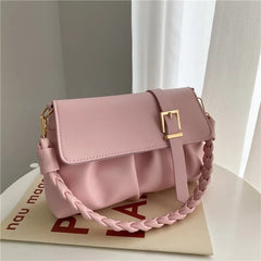 Women's PU Leather Shoulder Bag Pleated Crossbody Handbag