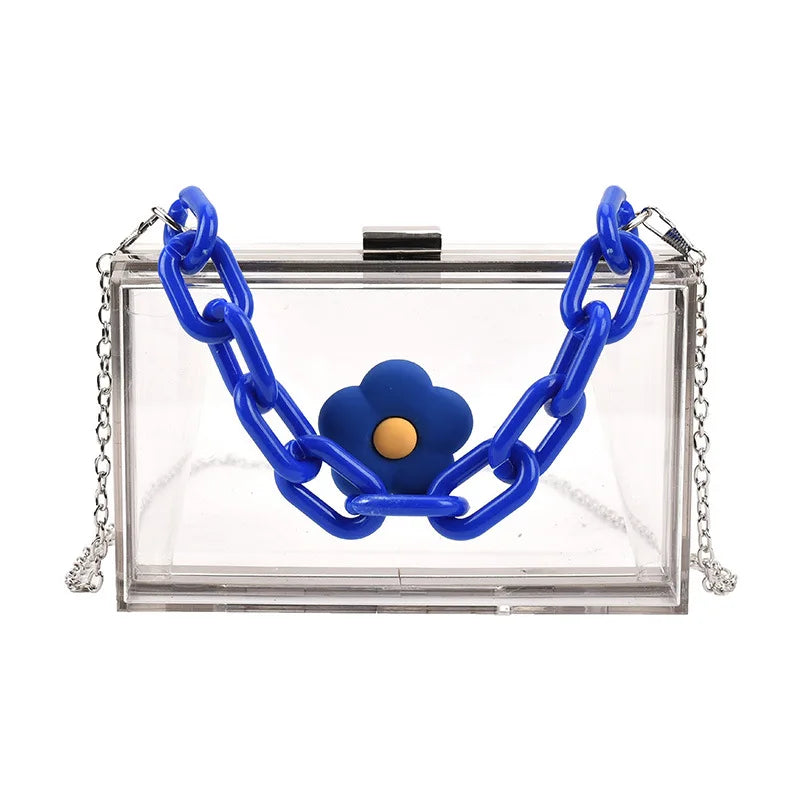 Summer Flowers Acrylic Box Hand Purse Women Shoulder Crossbody Bag