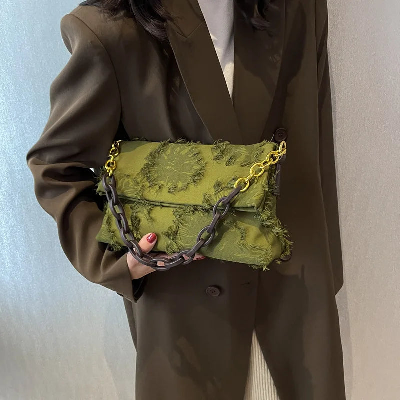 Women's Chain Shoulder Bag High Canvas Crossbody Tote