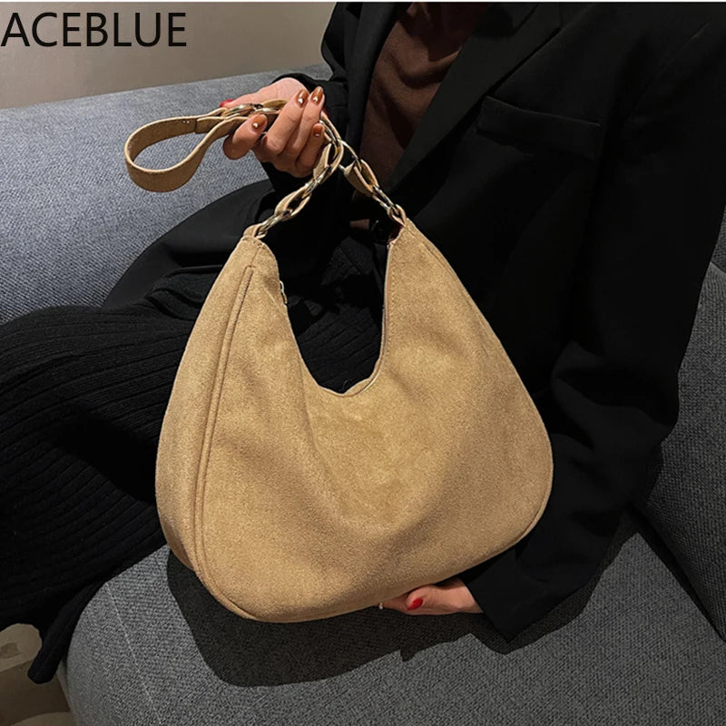 Autumn Winter Retro Women's Large-capacity Bag Suede Shoulder Bucket Bag