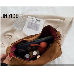 Retro Suede Bucket Bag, Large-capacity Shoulder Bag