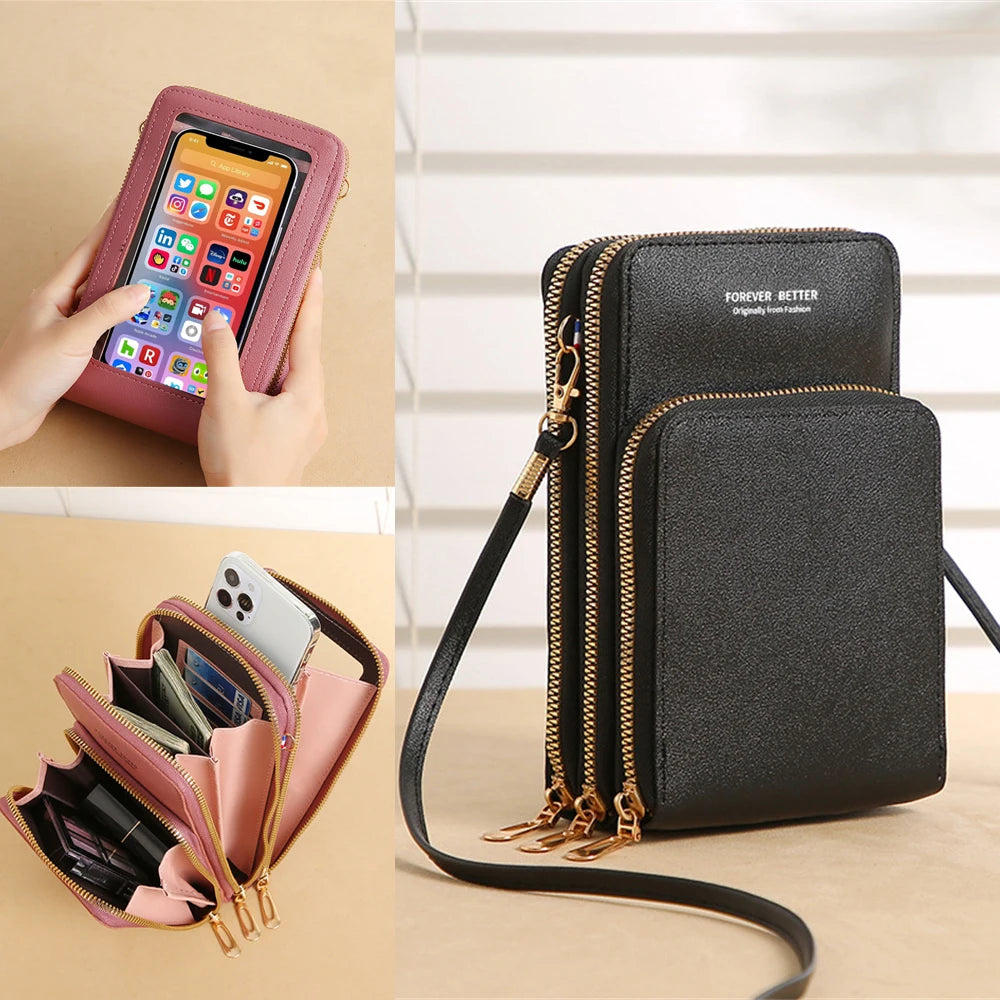 Women's Small Crossbody Messenger Bag with Touch Screen Phone Pocket