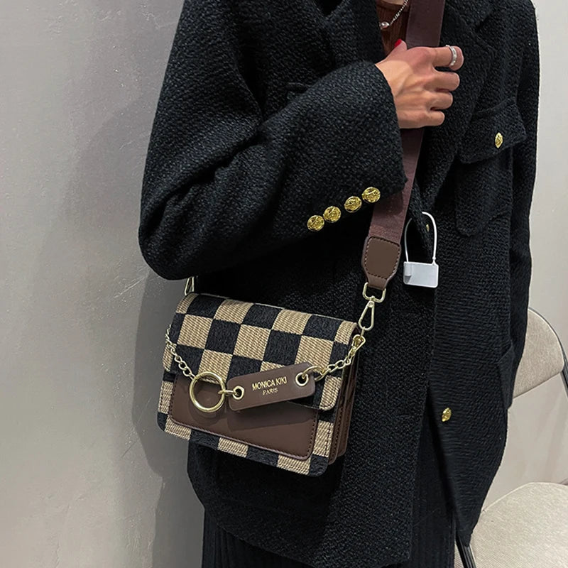 Plaid One Shoulder Crossbody Bag Retro Style Handbag