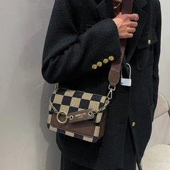 Plaid One Shoulder Crossbody Bag Retro Style Handbag