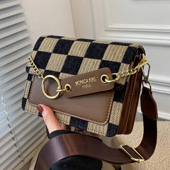 Plaid One Shoulder Crossbody Bag Retro Style Handbag