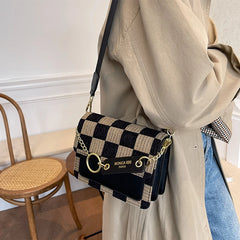 Plaid One Shoulder Crossbody Bag Retro Style Handbag