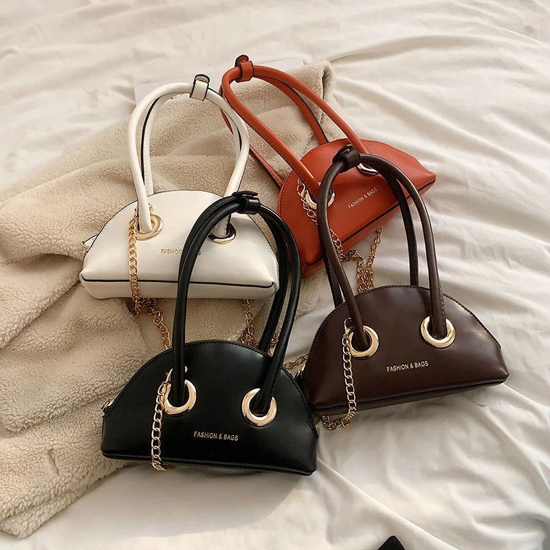 Women's Shoulder Bag Leather Chain Shell Zipper Crossbody Totes