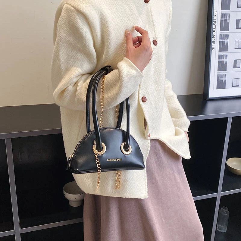 Women's Shoulder Bag Leather Chain Shell Zipper Crossbody Totes