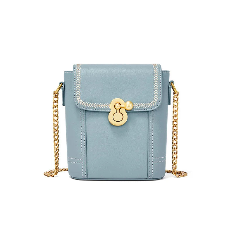 Small Chain Bucket Bag Leather Shoulder CrossBody Bag
