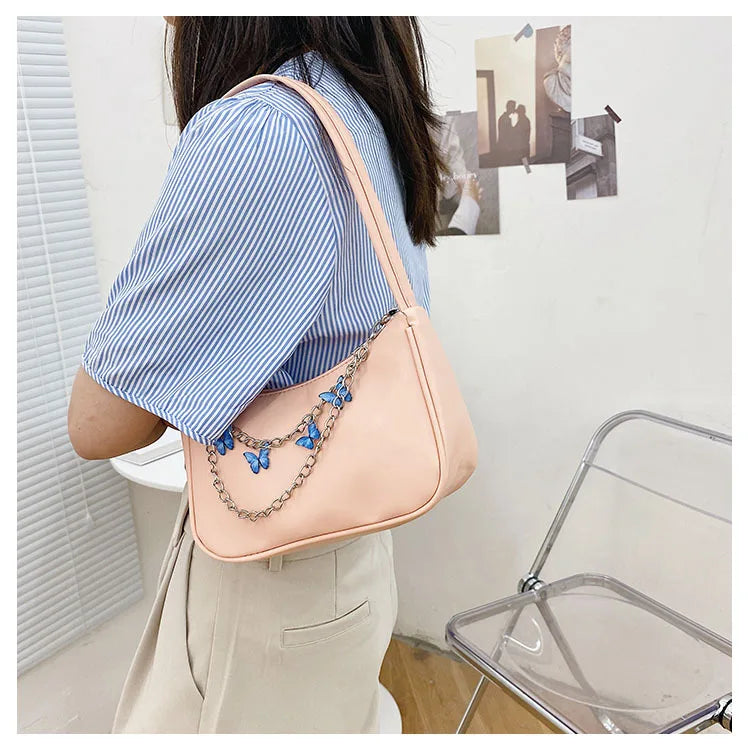 Butterfly Chain Handbag PU Leather Women's Shoulder Bag