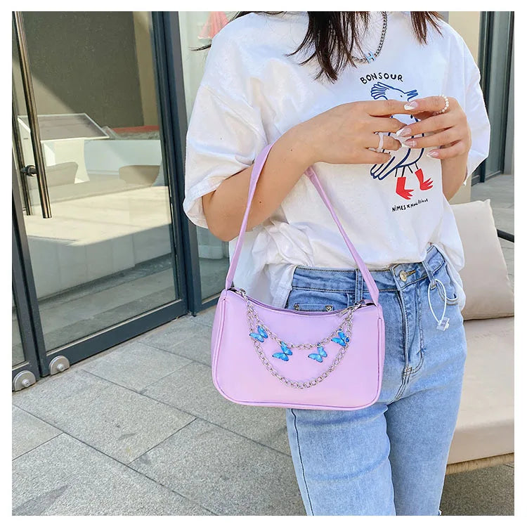 Butterfly Chain Handbag PU Leather Women's Shoulder Bag