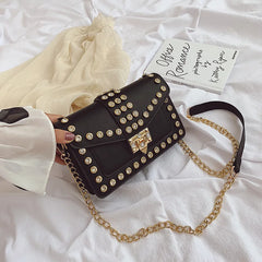 Rivets Diamond Leather Flap Small Square Shoulder Bag