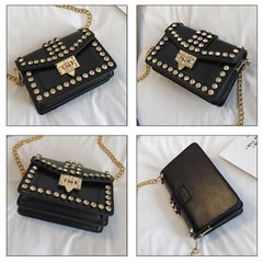 Rivets Diamond Leather Flap Small Square Shoulder Bag