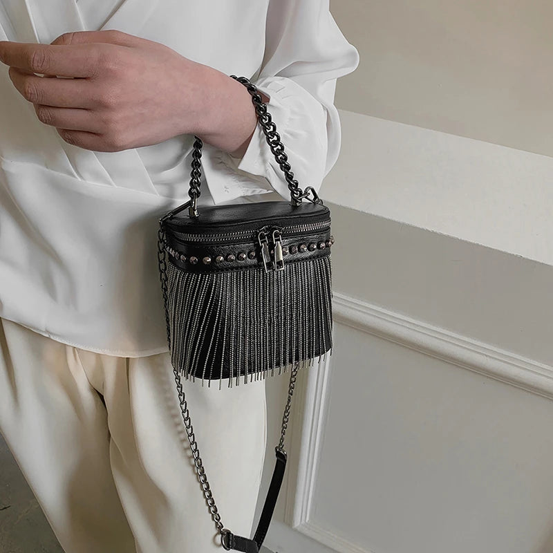 Rivet Shoulder Bag Fringed Crossbody Purse