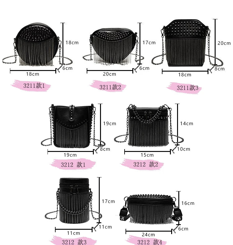 Rivet Shoulder Bag Fringed Crossbody Purse