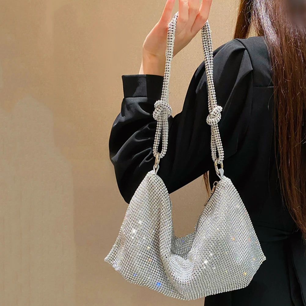 Evening Clutch Bag Silver Crystal Dinner Party Wedding Purses Handbag