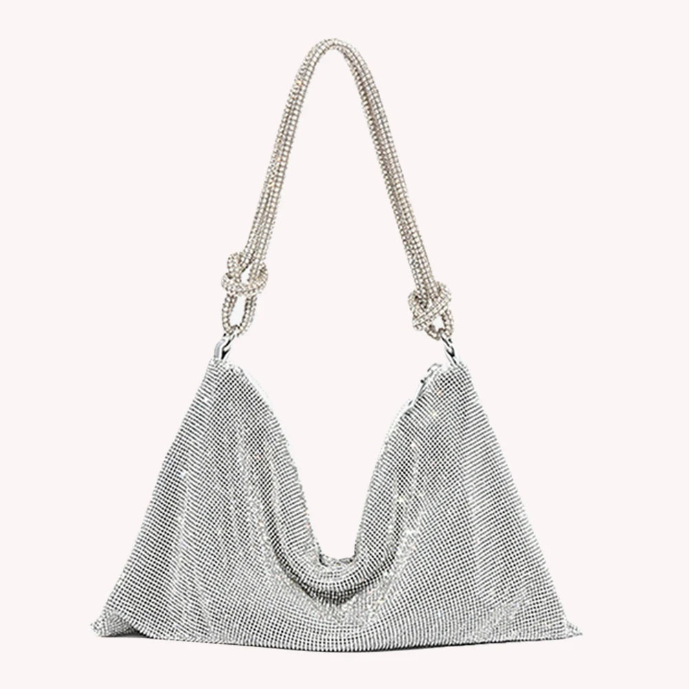Evening Clutch Bag Silver Crystal Dinner Party Wedding Purses Handbag