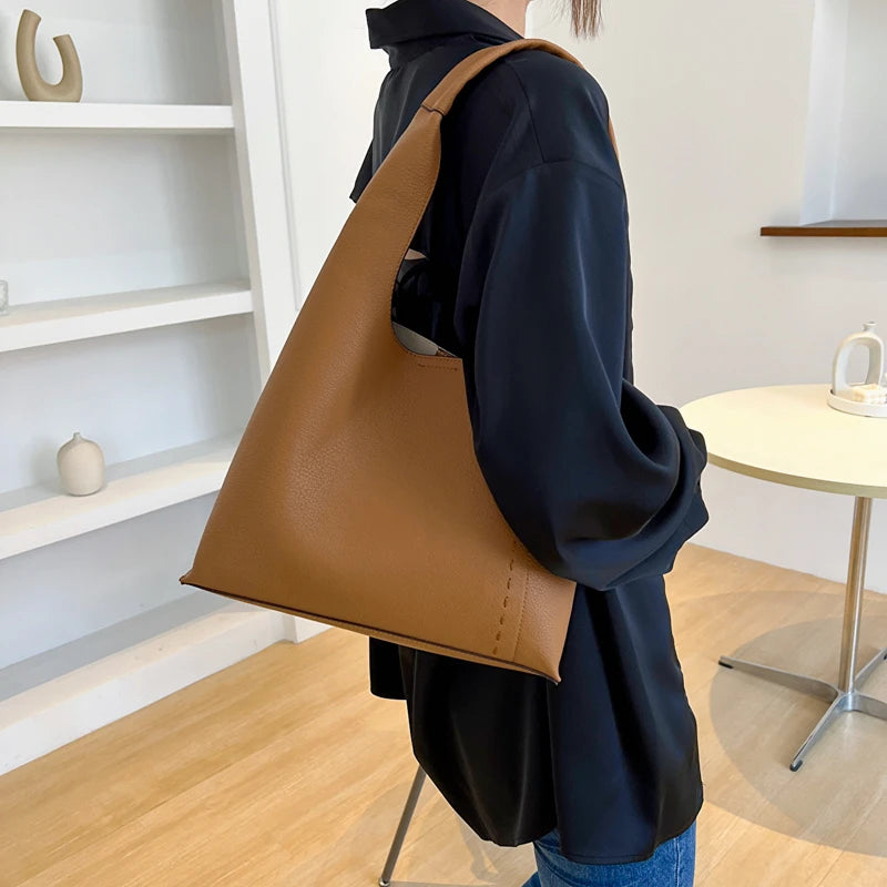 Women's Bucket Bag Shoulder Pack Solid Color Travel Handbag