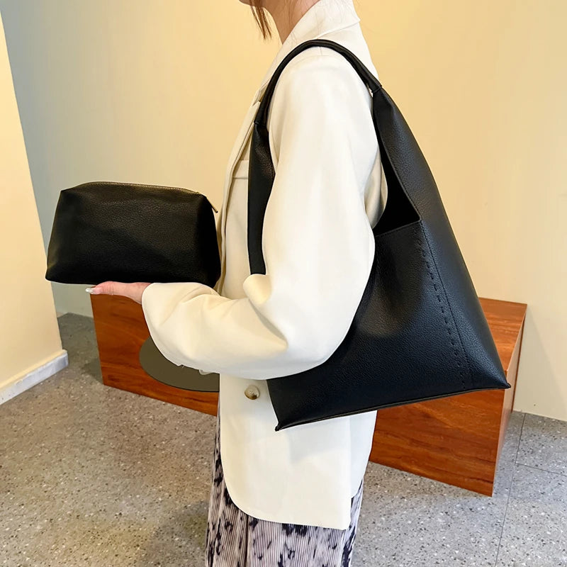 Women's Bucket Bag Shoulder Pack Solid Color Travel Handbag