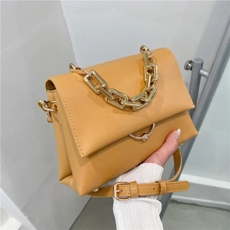 Soft Leather Shoulder Bag with High Chain - Small Handbags