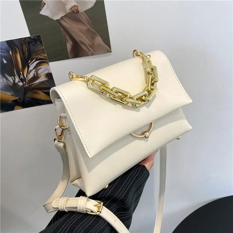 Soft Leather Shoulder Bag with High Chain - Small Handbags