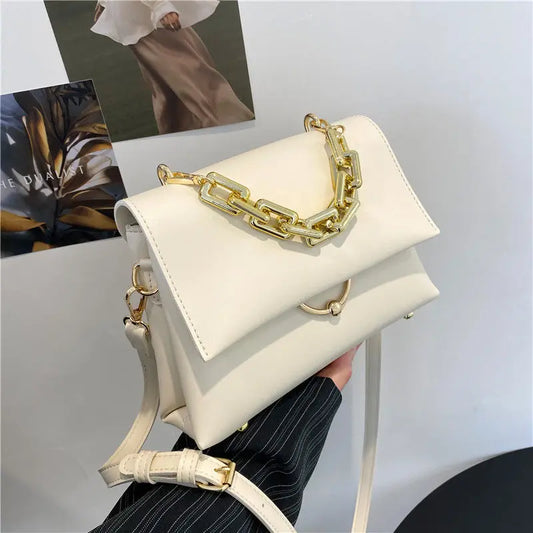 Soft Leather Shoulder Bag with High Chain - Small Handbags