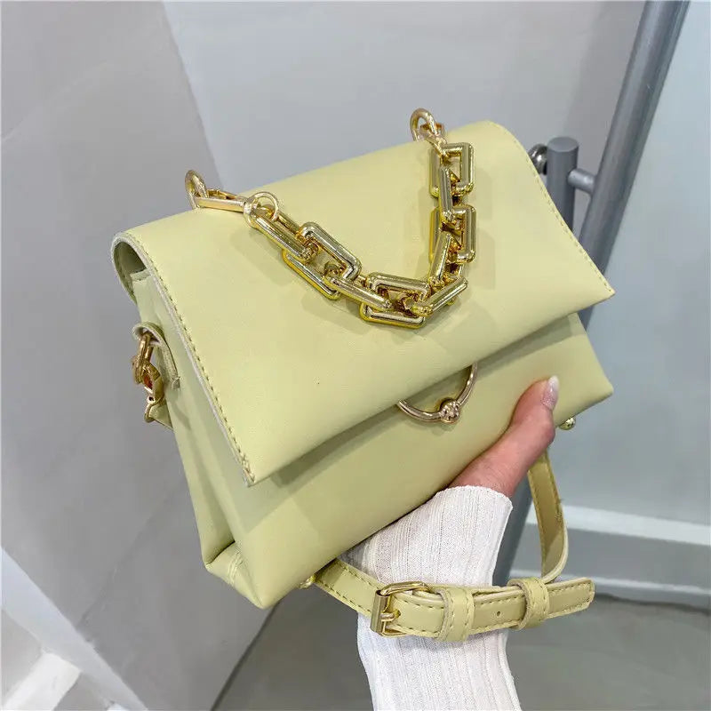 Soft Leather Shoulder Bag with High Chain - Small Handbags