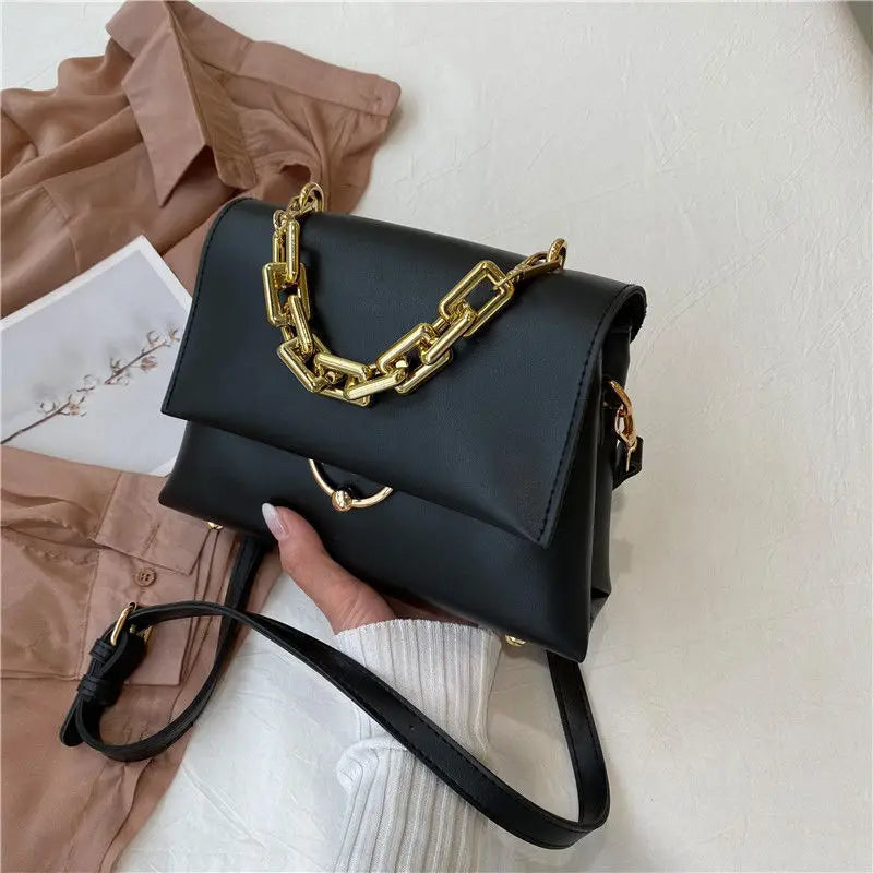 Soft Leather Shoulder Bag with High Chain - Small Handbags