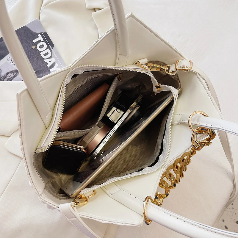 Leather Handbag Women Shoulder Crossbody Chain Tote Bag S825
