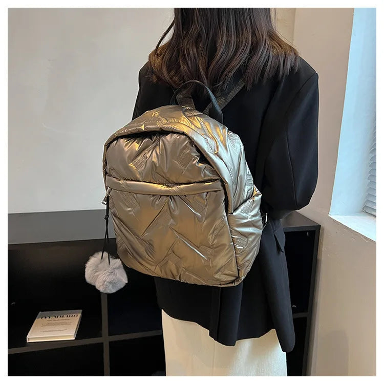 Fur Ball Women's Backpack Space Down Cotton School Travel BookBag Mochilas