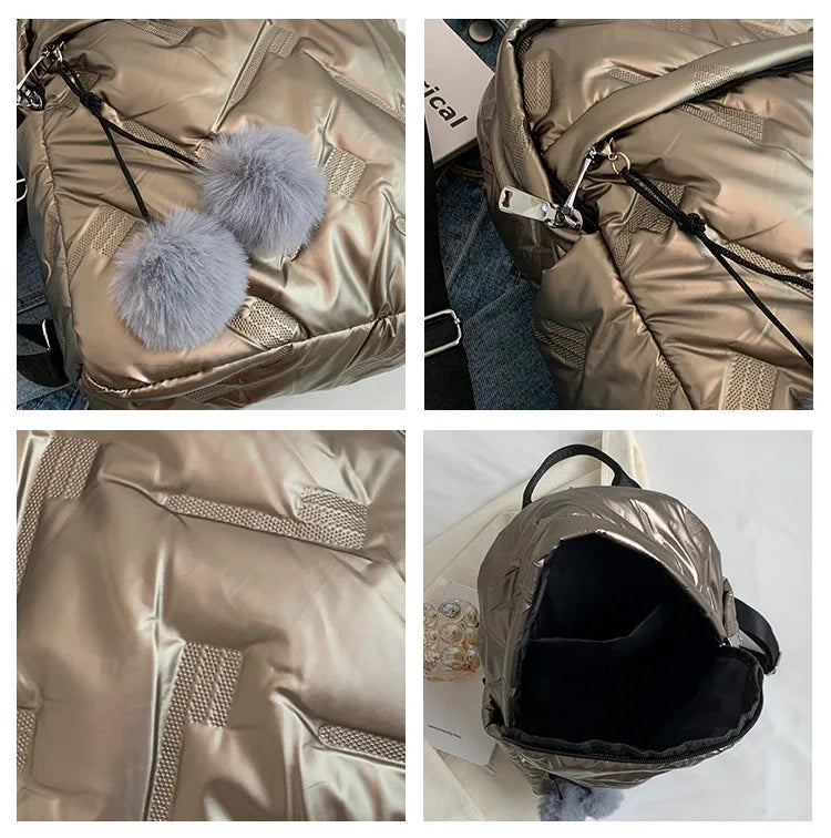 Fur Ball Women's Backpack Space Down Cotton School Travel BookBag Mochilas