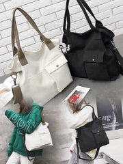 Large Canvas Tote Bag Solid Colors Casual Shoulder Crossbody Travel Purse