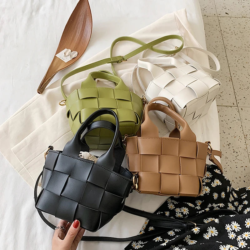 Plaid Woven One Shoulder Messenger Bag Casual Work Handbags Mini