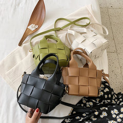 Plaid Woven One Shoulder Messenger Bag Casual Work Handbags Mini