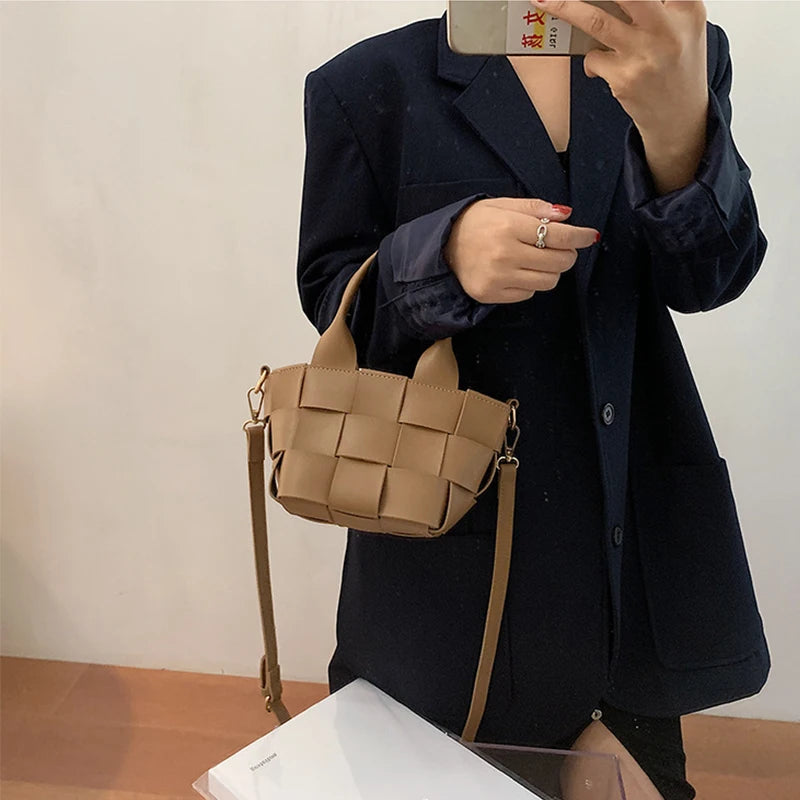 Plaid Woven One Shoulder Messenger Bag Casual Work Handbags Mini