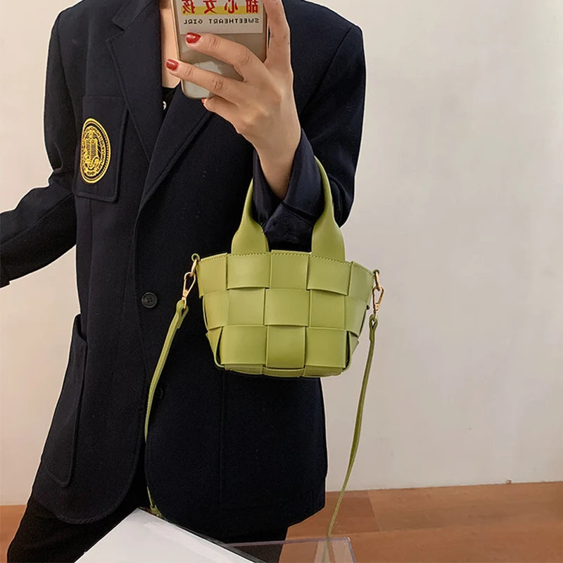 Plaid Woven One Shoulder Messenger Bag Casual Work Handbags Mini