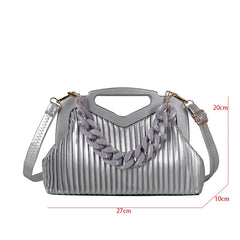 Stripe Chain Crossbody Shoulder Bag Triangle Handle Tote Clutch