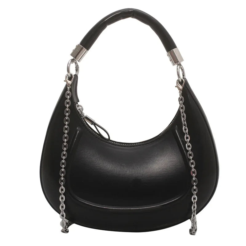 Half Moon Chain Leather Crossbody Bag for Women in Purple Pink