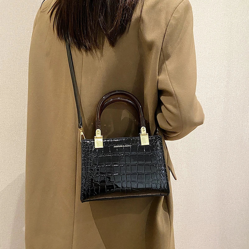 Crocodile Pattern Leather Shoulder Bag Crossbody Hourglass Bag